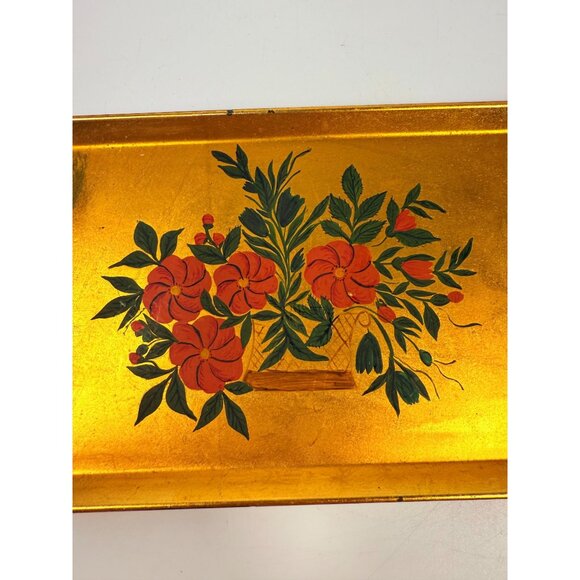 Floral Trinket Tray DIsh Catch All Japanese Laquerware Gold Leaf Hand Painted - Picture 8 of 16